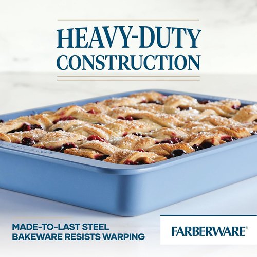 Farberware Nonstick Bakeware - Rectangular Cake Pan with Portion Marks | 9 Inch x 13 Inch - Blue