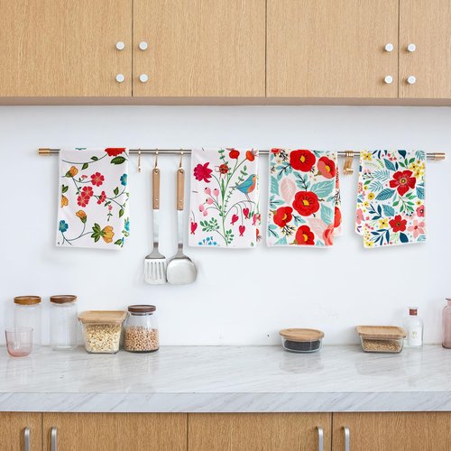 JDGHGB 4Pcs Kitchen Dish Towels,Microfiber Cloth Floral Dish Towels,Housewarming Gift for Kitchen Stuff Decor Accessories,16 x 24 in