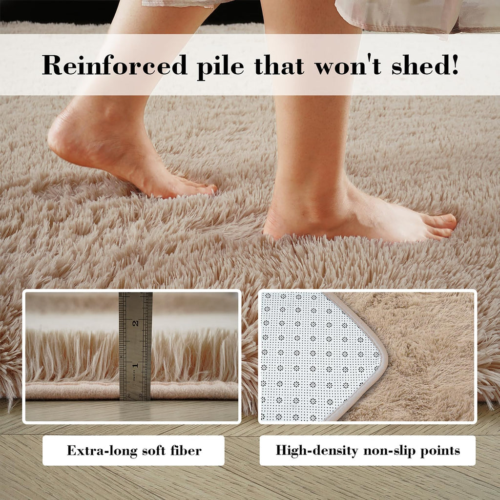 Fluffy Rug Shag Area Rug, Beige 3x5 Area Rugs for Bedroom, Small Bedside Rug, Soft Fluffy Shag Entryway Throw Rugs for Living Room Bedroom Kids Room Home Decor