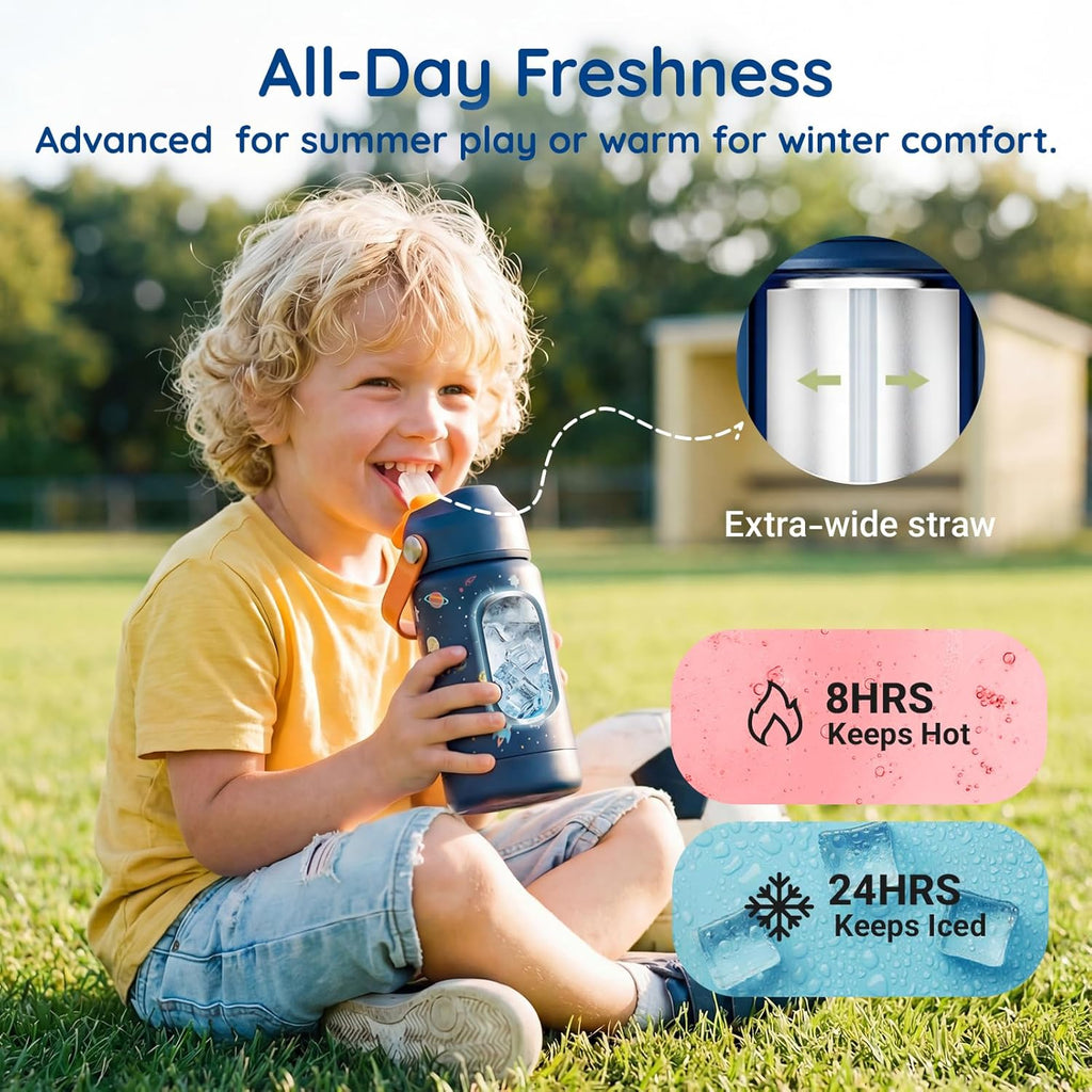 Mommore Kids Water Bottle - 12 oz Insulated Stainless Steel, Leakproof & BPA-Free | Green