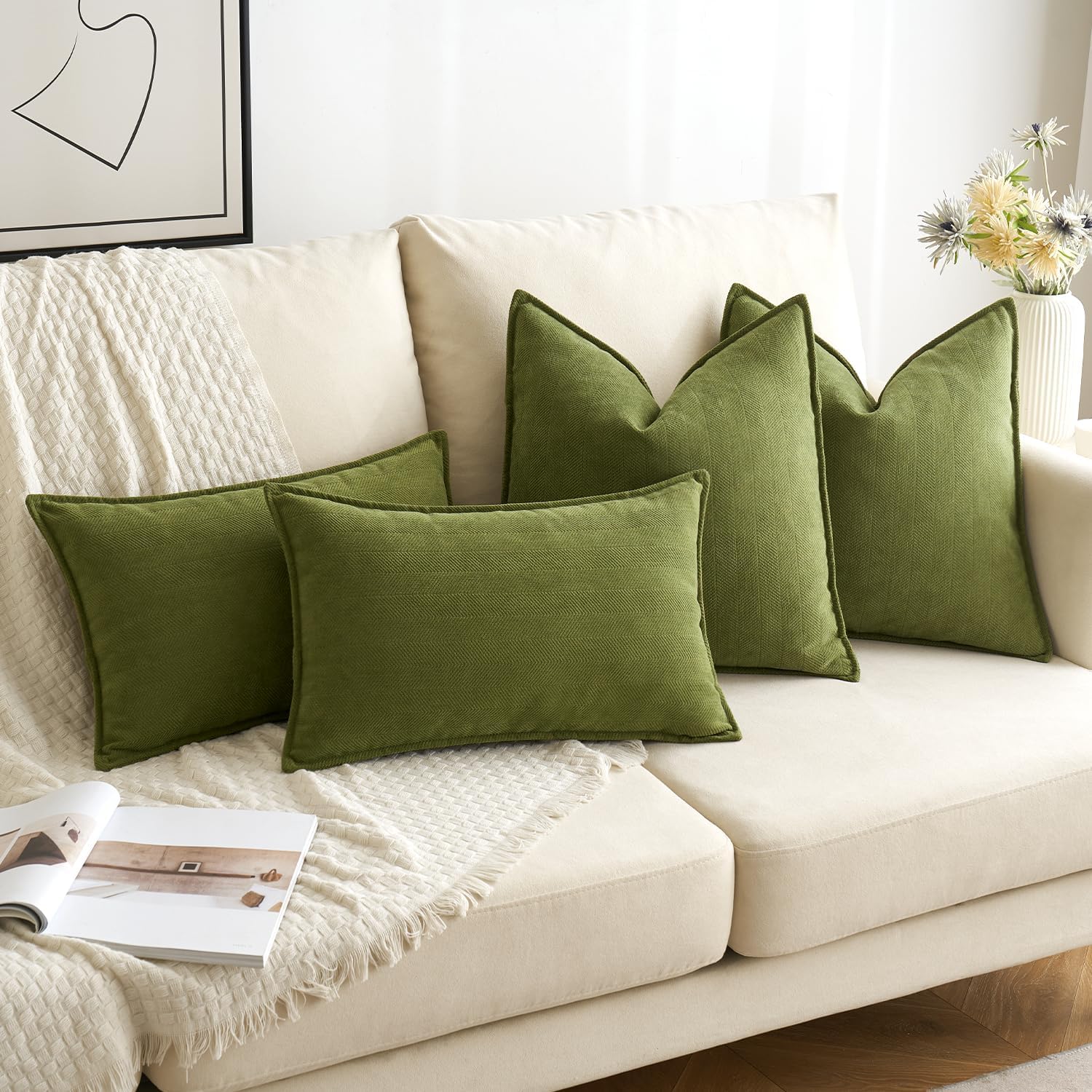 MIULEE Olive Green Corduroy Decorative Throw Pillow Covers - Set of 2, Stylish Home Accent