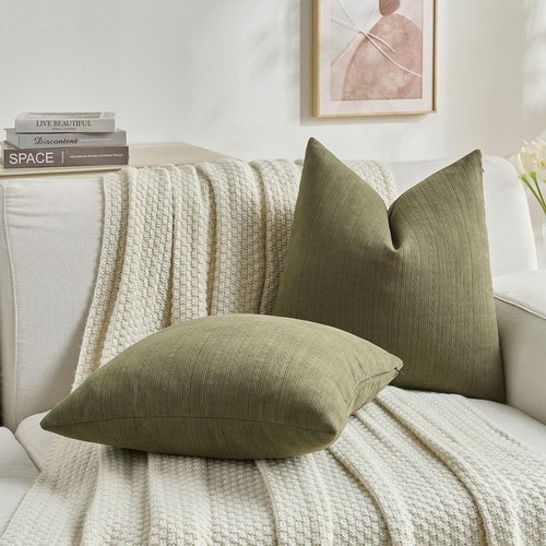 FUTEI Olive Green Decorative Throw Pillow Covers 18x18 Inch Set of 2,Soft Cozy Wheat Ear Striped Patterns Cushion Cases,Modern Home Decor for Couch Bed Living Room
