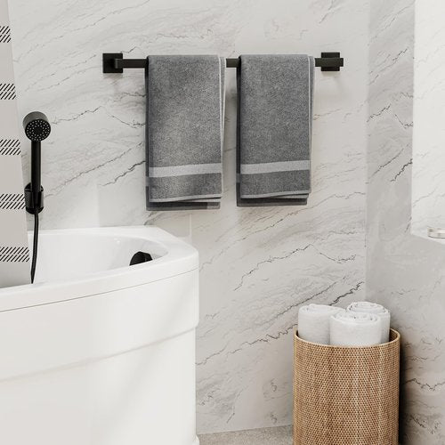 Bubxo Matte Black Towel Bar, 24 Inch Bathroom Towel Rack, Towel Holder Wall Mounted, Square Base Thicken SUS304 Stainless Steel Towel Rod Modern Home Decor (Total Length 26-Inch)