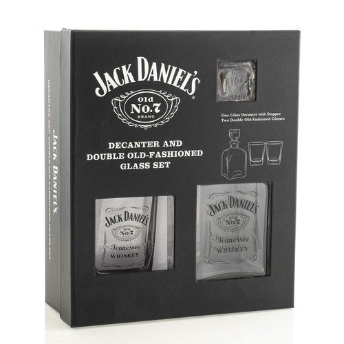 M. Cornell Jack Daniel's Bottle Design 3 Piece Decanter & Double Old Fashioned Glasses Set