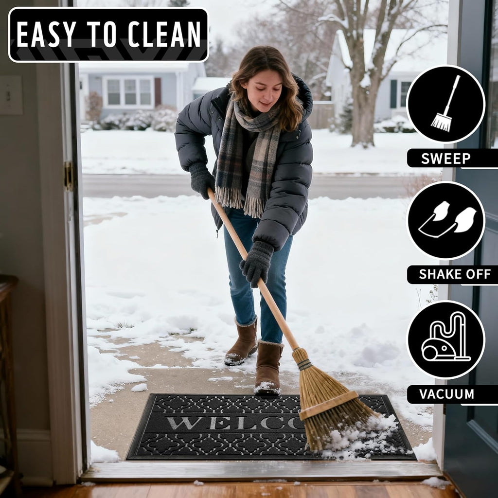 Yimobra Welcome Mat - All-Weather Waterproof Non-Slip Doormat for Indoor/Outdoor Use | 29.5x17, Black