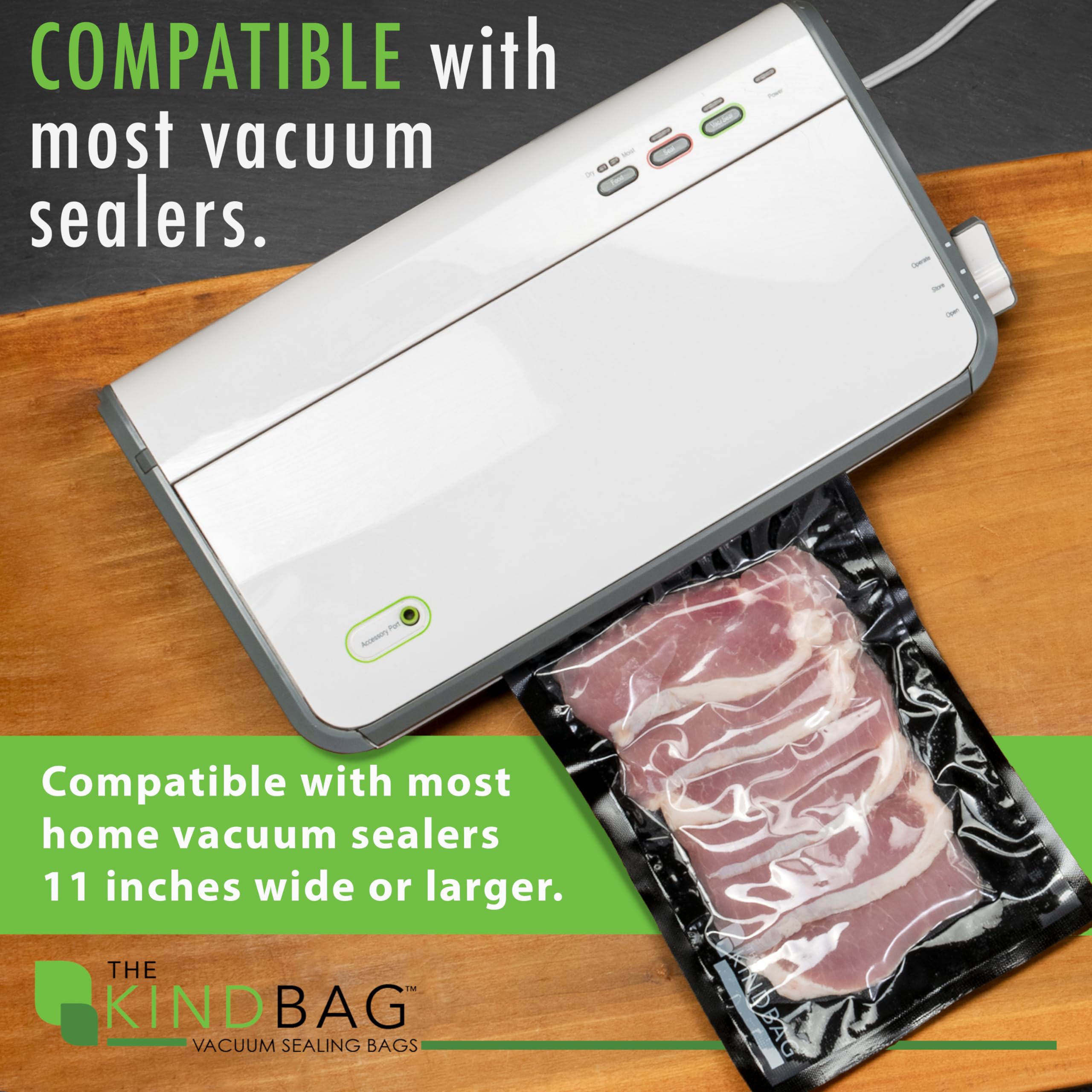 The Kind Bag Vacuum Seal Bags for Food; Food Grade, BPA Free & Freezer Safe; Airtight, Odor Free and Moisture Free; Commercial Grade 5mil Clear & Black; 11.5x24 inch Pre Cut Bags (100 ct)