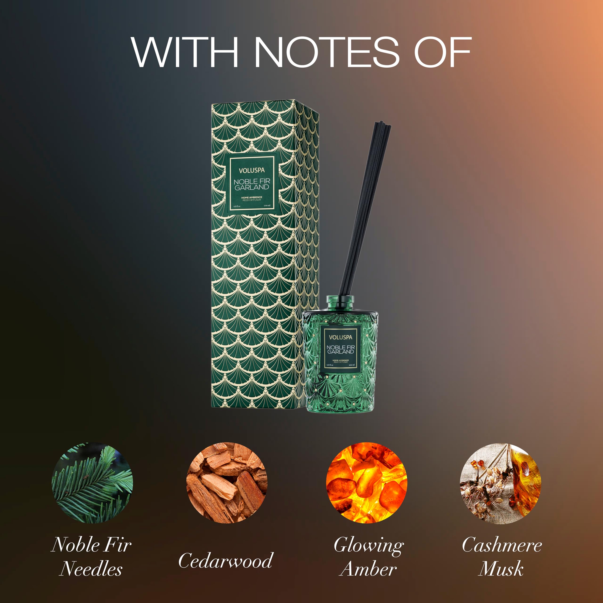 Voluspa Noble Fir Garland Reed Diffuser, 6.8oz, Scented Diffuser for The Home, Handcrafted in The USA