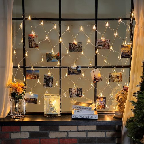 Hiboom Christmas Fairy Lights - LED Photo Clips String Lights | 8 Modes, Battery Operated, Warm White (3.3 x 3.3 ft)
