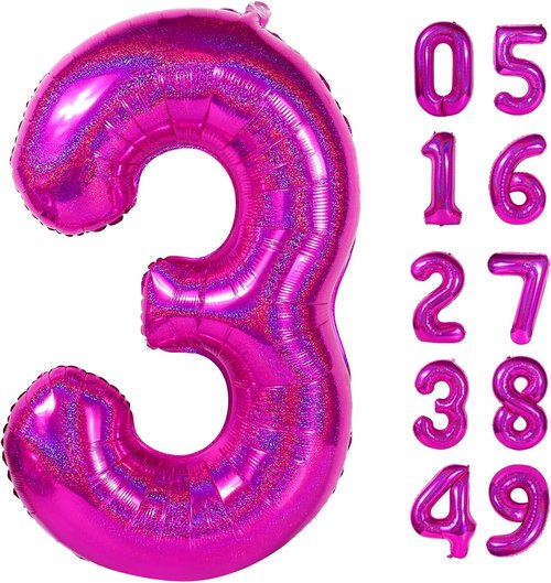 Laser Hot Pink Number 3 Balloon - 40 Inch Birthday Decoration for Girls & Women Parties