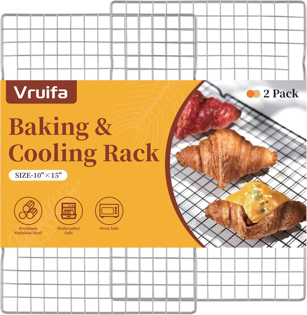 VRUIFA Cooling Racks - 2PCS Stainless Steel Wire Racks for Baking & Grilling | Fits 10" x 15" Sheet Pan