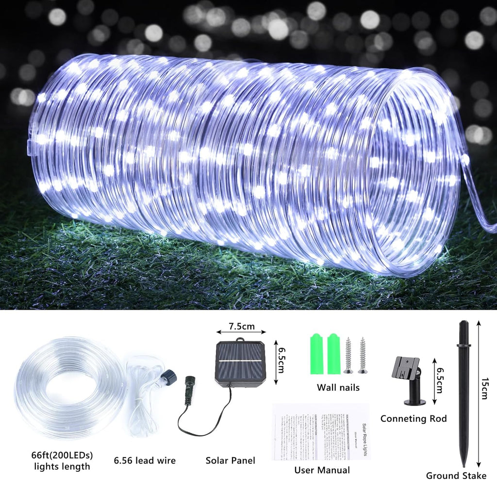 Skiennix Solar Rope Lights - 132ft 400LED Waterproof Outdoor String Lights | 8 Modes for Garden & Patio Decor - White