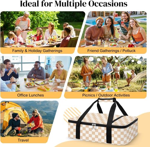 Coobiiya Insulated Casserole Carrier - Thermal Lunch Bag Keeps Food Hot or Cold | Fits 9" x 13" Baking Dish