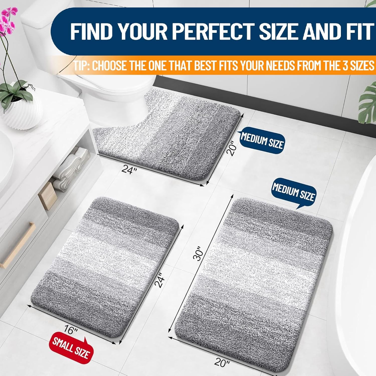 OLANLY Bathroom Rug Mat - Extra Soft Microfiber, Non-Slip Shaggy Design | 30x20 Inches, Light Grey