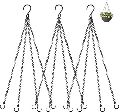 Garini 23-Inch Hanging Basket Chains - 3 Pack Plant Hangers with Hooks for Flower Pots & Lanterns | Black