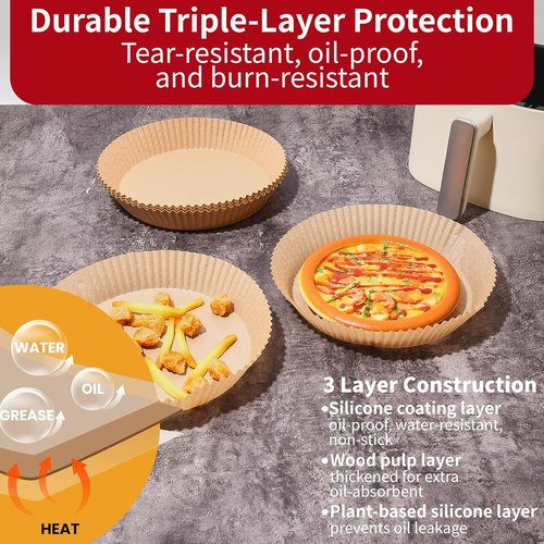 40GSM Air Fryer Paper Liners - 125Pcs Non-Stick Parchment for 5-8 Qt Baskets | Heat Resistant & Oil-Proof