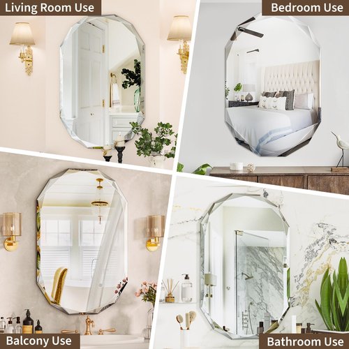 Suidia Bathroom Mirror, 20"x 30" Wall Mirror, Frameless Bathroom Mirror with Beveled Edge for Bedroom, Living Room, Entryway, Hallway, Oval Shape