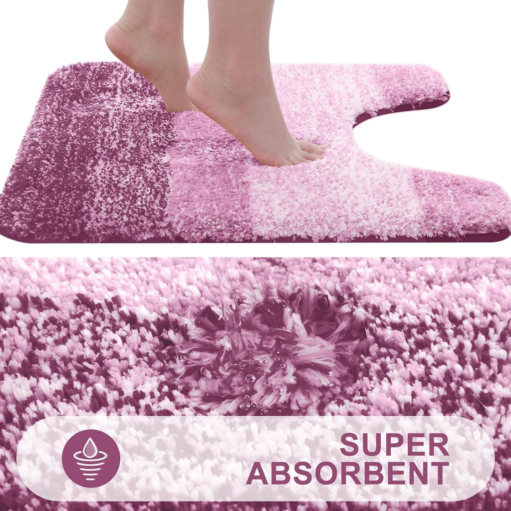OLANLY Luxury Toilet Rugs - Extra Soft Microfiber U-Shaped Bath Mat 24x24 | Non-Slip Pinkish-Purple