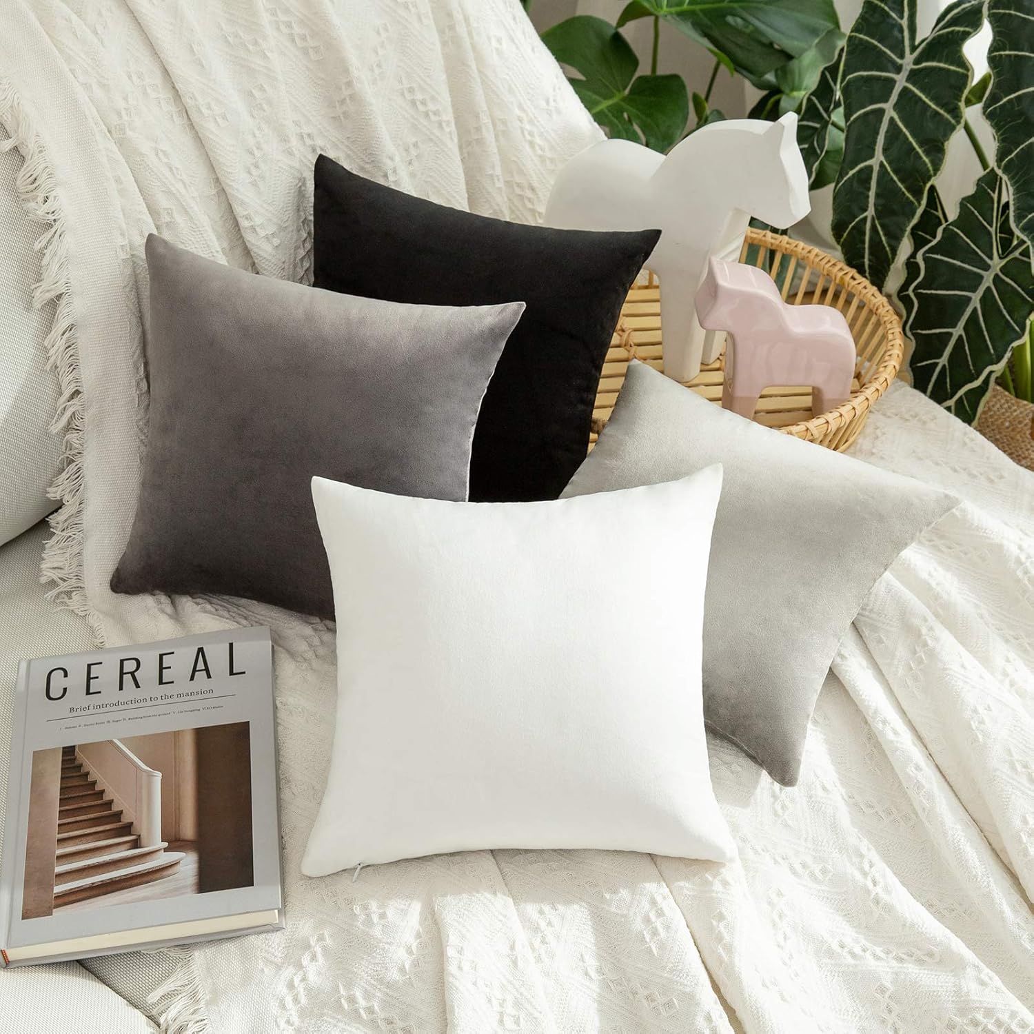 MIULEE Velvet Throw Pillow Covers - Soft Black Decorative 12x12 Inch Cushions | Pack of 2 for Modern Home Decor