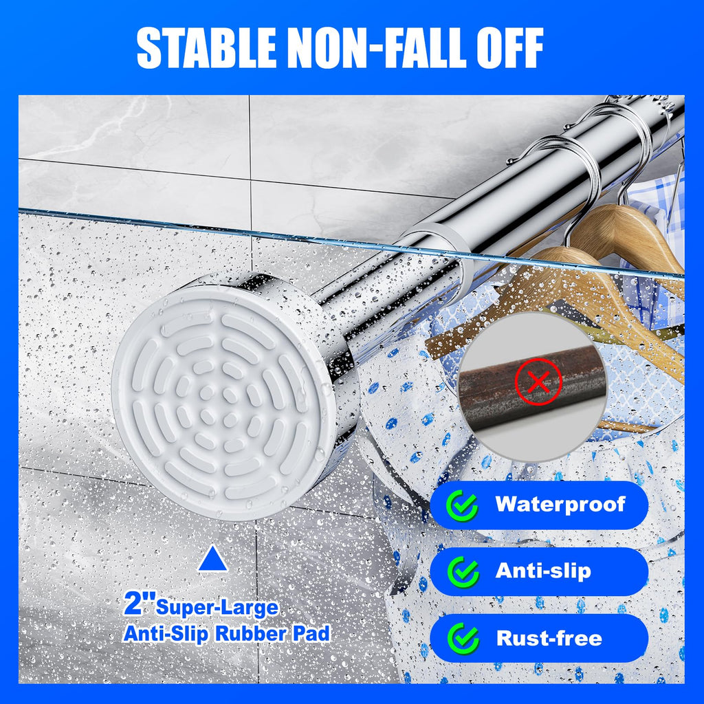 Ausemku Shower Curtain Rod - 32-68 Inch Rustproof Tension Rod, Non-Slip Spring Design, No Drilling Adjustable Curtain Rod for Bathroom, Kitchen, and Closet（Silver）