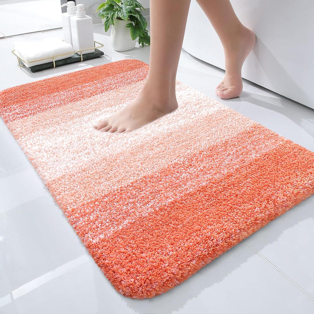 OLANLY Bath Rugs Mat - Extra Soft Microfiber with Rubber Backing | Quick Dry, Machine Washable, 24x16, Coral