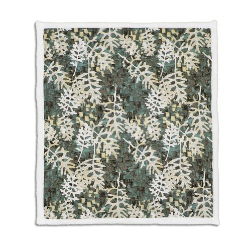 Lush Decor, Green Camouflage Leaves Reversible Sherpa Throw Blanket with Nature Leaf Print Design-60” x 50, 60" x 50"