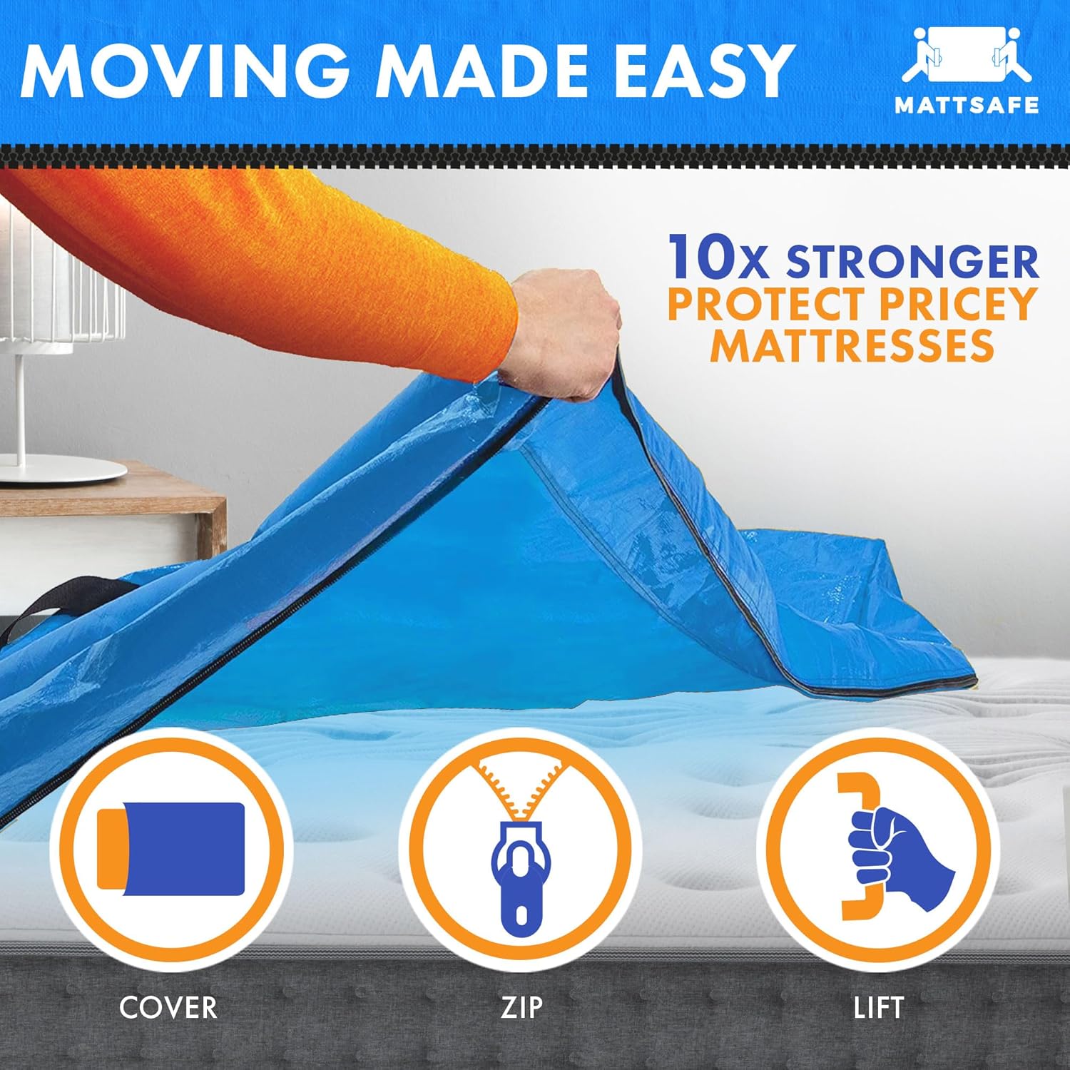 Nordic Elk Mattress Bags - Heavy Duty Queen Size Moving & Storage Cover with 8 Sturdy Handles & Strong Zipper