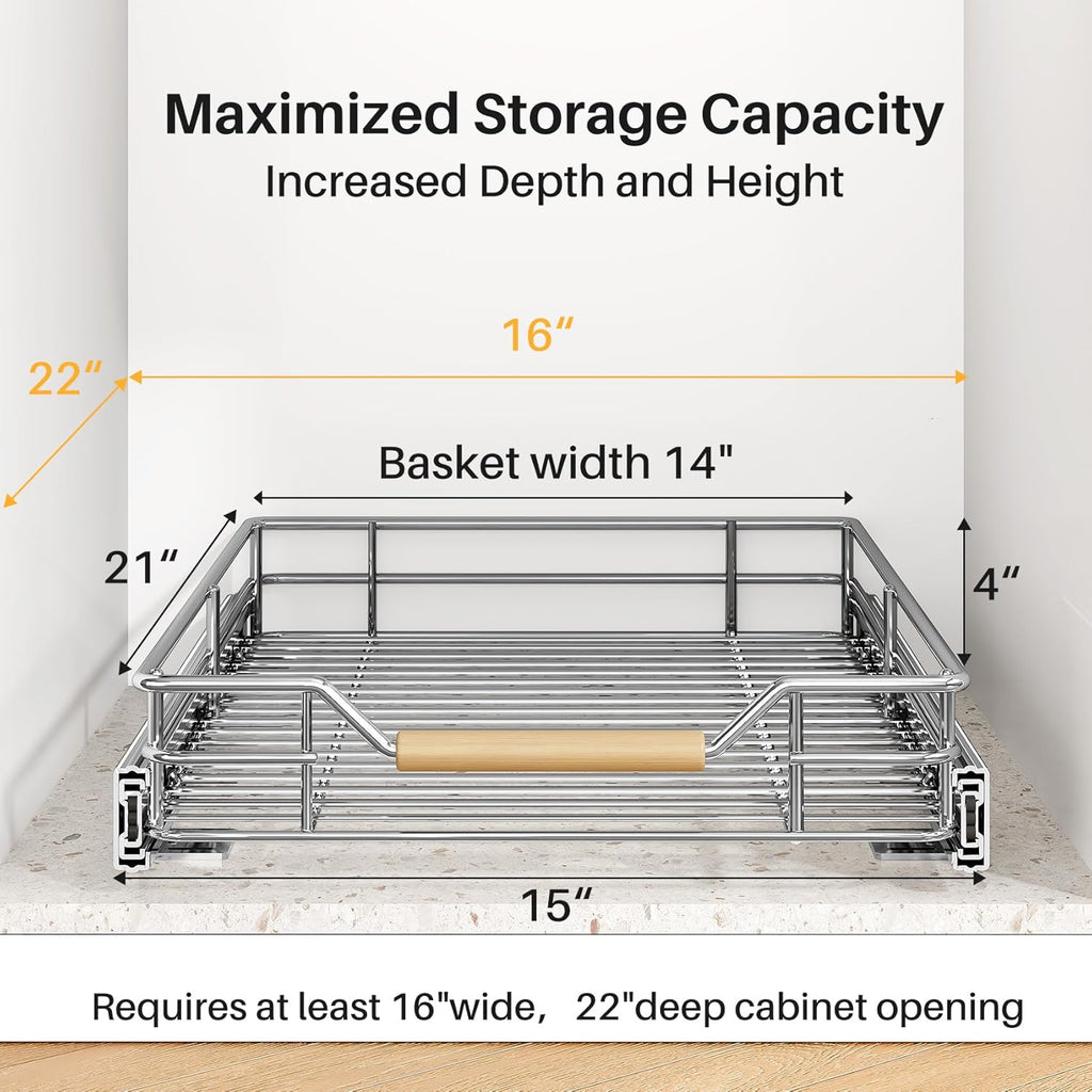Skiennix Pull-Out Cabinet Organizer - Heavy-Duty Sliding Shelves for Pots & Pans | 15"W X 21"D