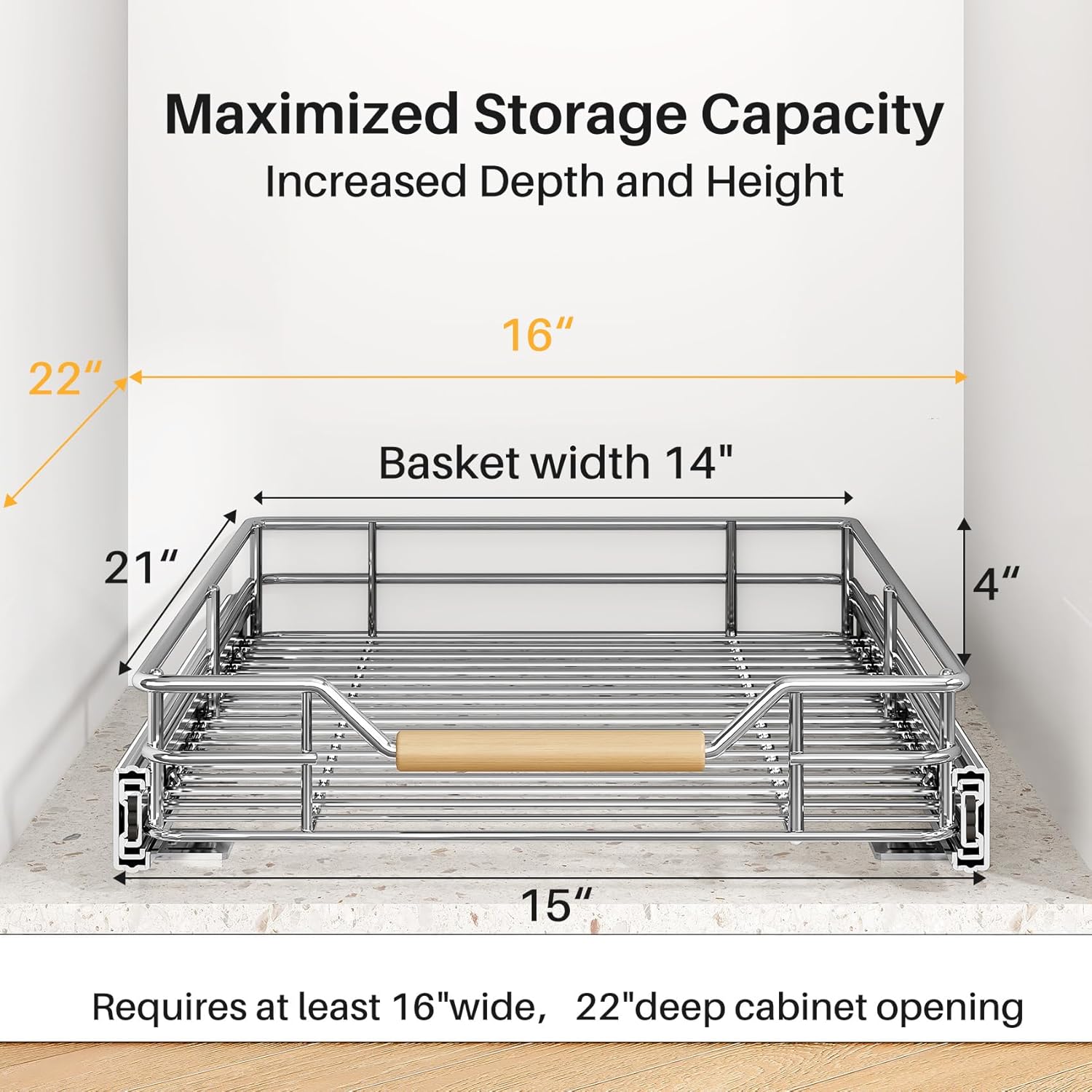 Skiennix Pull-Out Cabinet Organizer - Heavy-Duty Sliding Shelves for Pots & Pans | 15"W X 21"D