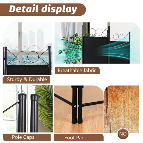 FDW 4 Panel Room Divider and Folding Portable Partition Screen, 6FT Wall Divider Screen for Dorm Bedroom Office, Coal Black
