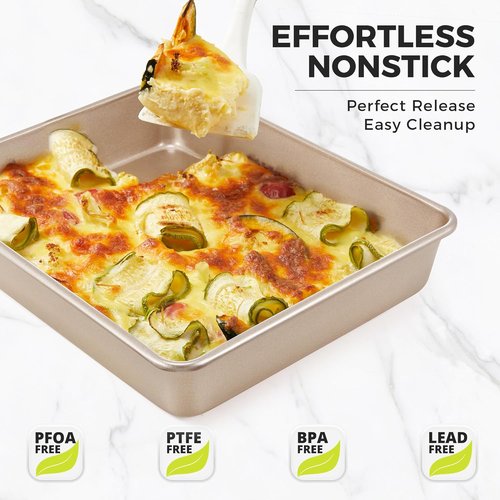 HONGBAKE Nonstick Deep Baking Pans Set - Rectangle Sheet Cake Trays for Brownies & Lasagna | 13/11/9 Inch