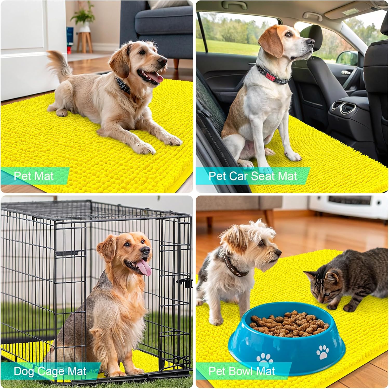 OLANLY Dog Door Mat - Absorbent Non-Slip Mud Mat for Muddy Paws | Quick Dry Chenille 44x24, Lemon Yellow