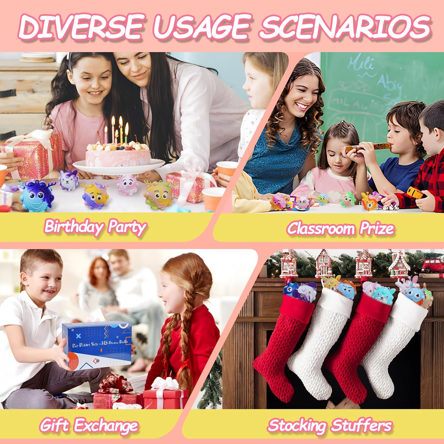 Skiennix 48 Pack Pop Fidget Toys - 3D Stress Balls for Stress Relief | Perfect Party Favors & Classroom Prizes