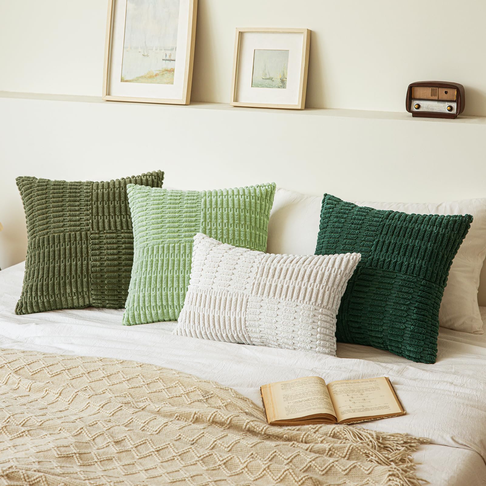 Softalker Spring 18x18 Throw Pillow Covers Cream, Set of 2 Soft Corduroy Boho Textured Modern Pillow Cases, White Decorative Cushion Covers for Couch Patio Living Room Sofa Easter Gift, Beige
