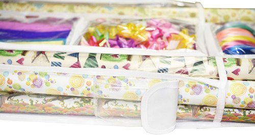 Freegrace Gift Wrap Organizer - Double-Sided 16 x 41 Inch Tearproof Storage Bag | White Ribbon Caddy