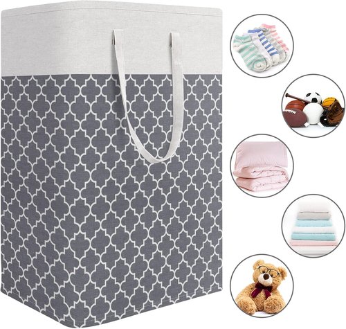 HomeHacks Laundry Baskets - 2-Pack Collapsible Waterproof Hamper with Long Handles | 75L Grey