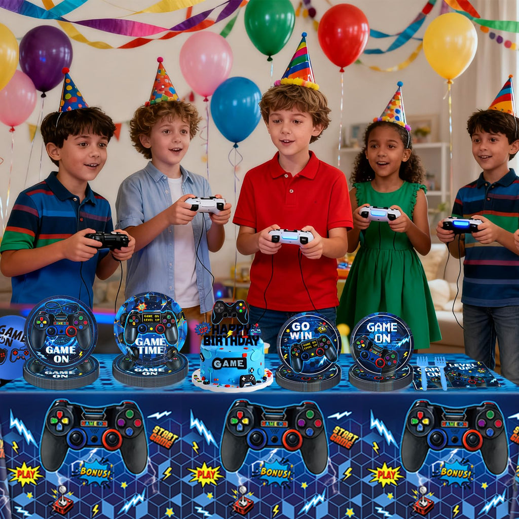 Video Game Birthday Decorations, Level Up Party Supplies Includes Plates, Napkins, Forks, Banner, Tablecloth for Boys Gamer Birthday Party Decorations, Serves 24