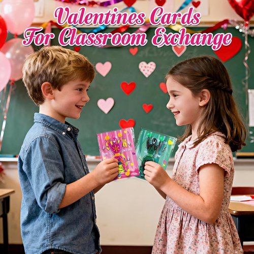 SpringFlower 28 Pack Valentine's Day Cards for Kids, Valentines Greeting Cards With Sticky Wall Climbing Men Ninja Toys for Boys Girls School Classroom Gifts Exchange, Valentine's Prizes Party Favors