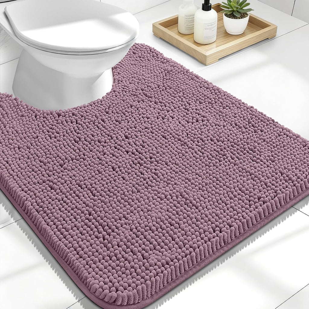 OLANLY U-Shaped Toilet Rug - Extra Soft Chenille Bathroom Mat, Quick-Dry & Non-Slip, 24x20 Deep Plum