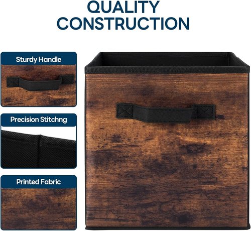 EWES 13 Inch Fabric Storage Cubes - 6 Pack Foldable Bins with Handles for Closet & Shelf Organization | Brown & Black