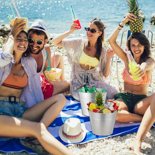 Didaey 24 Pcs Metal Beer Bucket Bulk Ice Bucket Ice Pails with Handle Champagne Soda Party Beverage Chiller for Summer Picnic Pool Wedding Party Supplies Wine Champagne Bar (9.1 x 7.1 x 6.7",Silver)