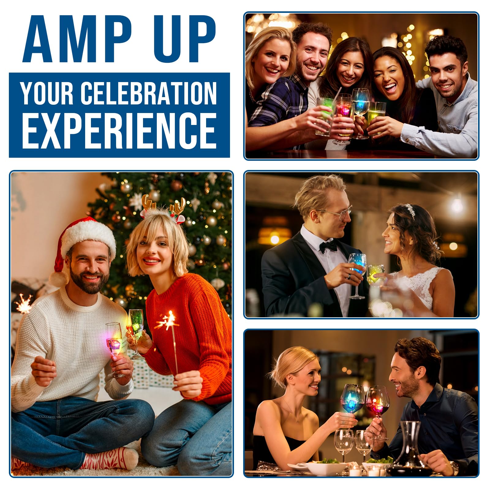 120 Pack Light Up Ice Cubes for Drinks, Multicolor Fast Flash + Solid Color Pink + Green + White + Blue + Red + Orange, 7 Color LED Ice Cube Reusable, Club Bar Cocktail Birthday Wedding Party Decor