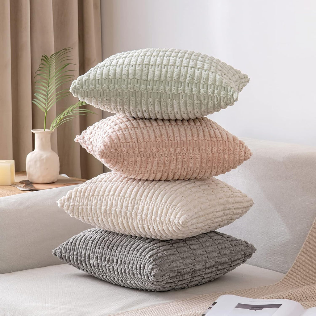 MIULEE Corduroy Throw Pillow Covers - Soft Boho Striped Design | 20x20 Inch Light Grey for Modern Home Decor