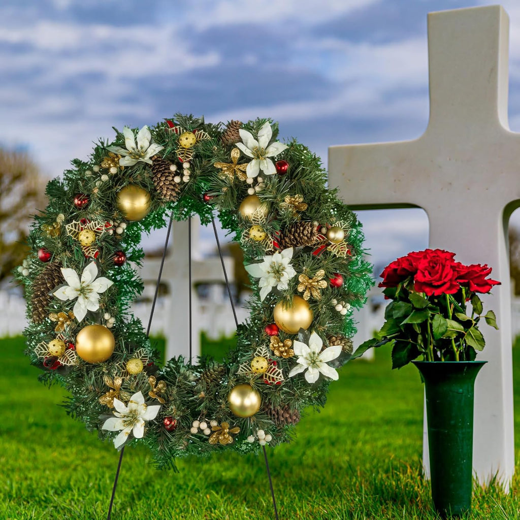 Soaoo Christmas Wreath Stand - Metal Easel for Cemetery Grave Flower Holder | 30-Inch Gravestone Decor