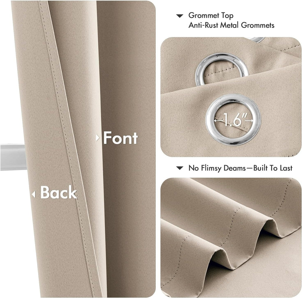 MIULEE Taupe Blackout Curtains - Thermal Insulated Room Darkening Drapes, 72 Inches Long, 2 Panels