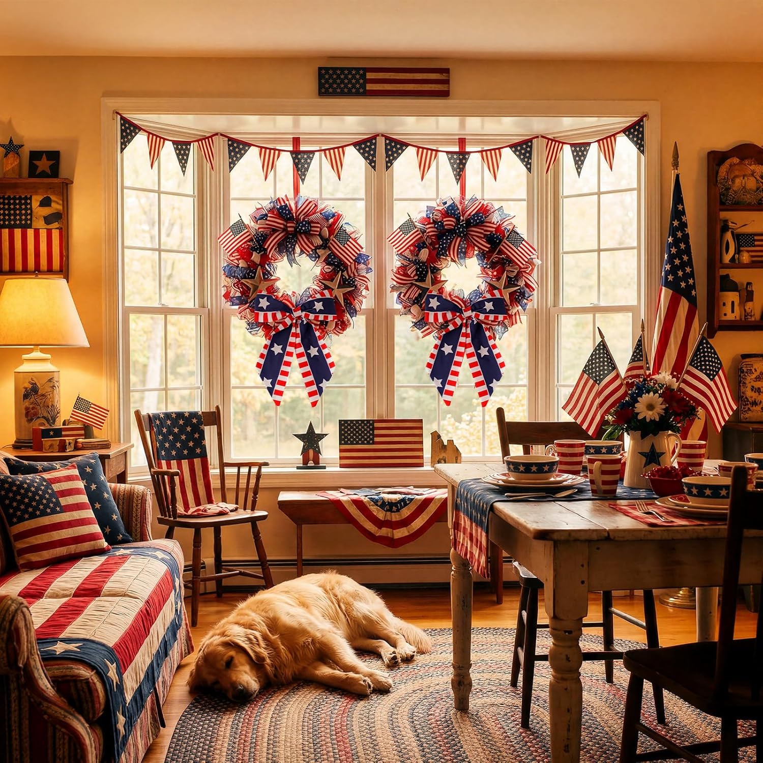 XunYee 6 Pcs Patriotic Wreath Sashes - 250th Anniversary Embroidery Decor for 4th of July & Memorial Day