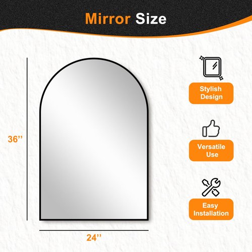 Delma Arched Bathroom Mirror, 24"x36" Wall Mounted Vanity Mirror for Bedroom, Living Room and Entryway, Black