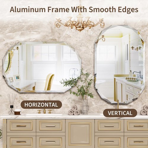 Suidia Bathroom Mirror, 20"x 30" Wall Mirror, Frameless Bathroom Mirror with Beveled Edge for Bedroom, Living Room, Entryway, Hallway, Oval Shape