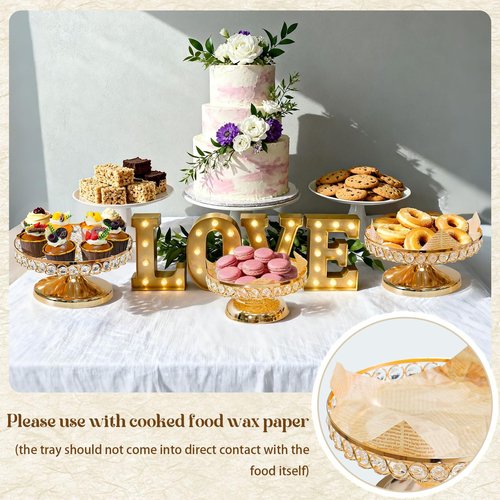 KEHAIL Round Metal 3 Tier Cupcake Tray Set, Crystal Dessert Display Stand for Weddings, Birthdays, Anniversaries, Party Centerpieces, Snacks and Fruit Plates (Gold, Set of 3)