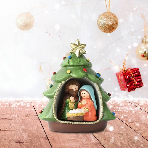 Hodao Nativity Set - Holy Family Scene for Christmas Indoor Decorations | Green Xmas Decor Gift