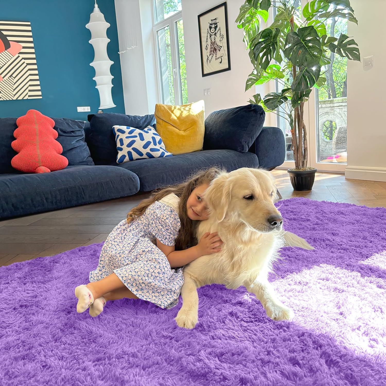 OLANLY Small Bedside Rug - Soft Fluffy Shaggy Indoor Carpet for Kids & Nursery | 2x3 Feet, Purple